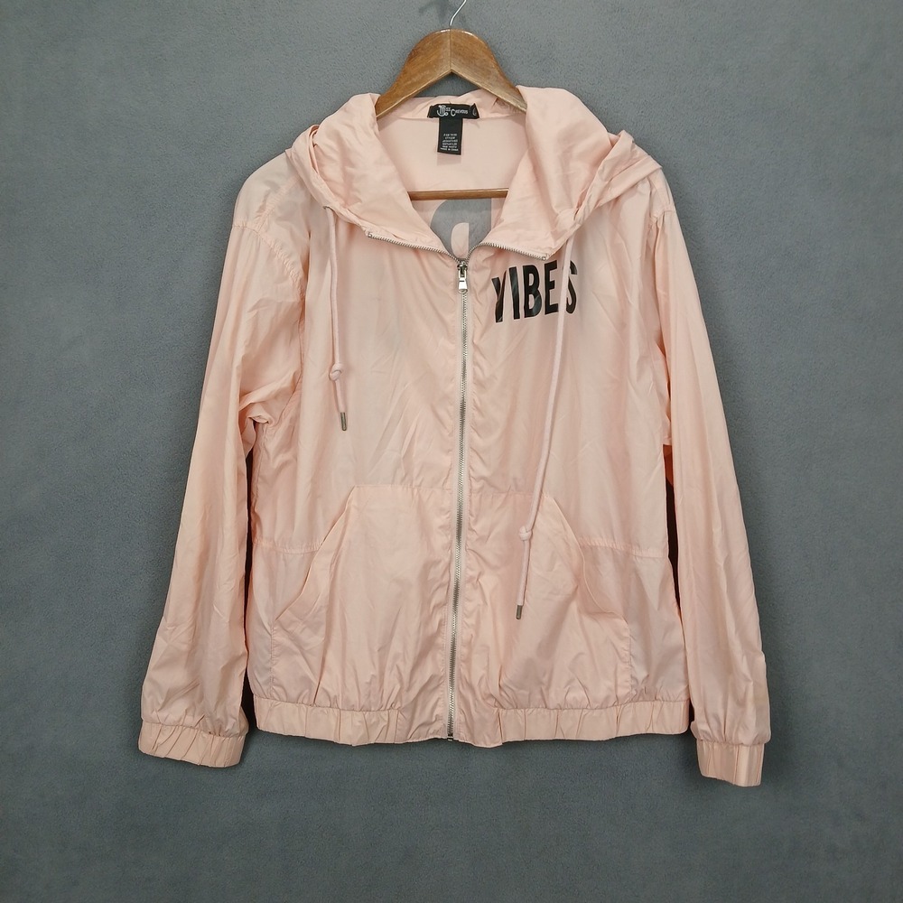 Miss Chievous Windbreaker Jacket Womens Large Pink Spellout Vibes Nylon Full Zip - Picture 1 of 7